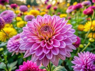 Obraz premium A Captivating Display of Pink and Purple Chrysanthemum Blooms in a Vibrant Garden Setting A Stunning Closeup of