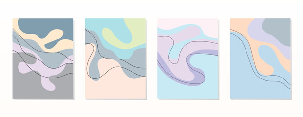 SET PASTEL COLOR. POSTER BACKGORUND WITH AESTHETIC HAND DRAWN ORGANIC SHAPE  DESIGN VECTOR TEMPLATE GOOD FOR POSTER, WALLPAPER, COVER, FRAME, FLYER, SOCIAL MEDIA, GREETING CARD
