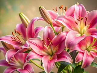 Fototapeta premium A Delicate Embrace CloseUp of a Stunning Pink Lily Bouquet Perfect for a Romantic Gift or Home Decor