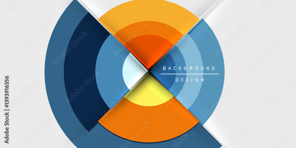 Aufkleber abstract layered design features overlapping circles, vibrant orange, blue hues. modern geometric co