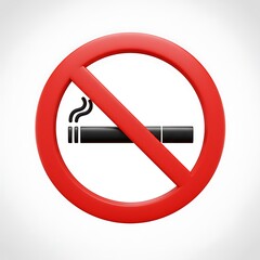 A bold red circle emphatically prohibits smoking, a stark warning against the dangers of cigarettes, presented with clean, simple 3D design.