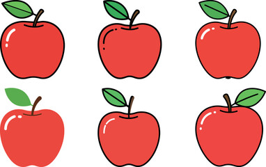 Fresh red apple set vector illustration, healthy sweet fruit design