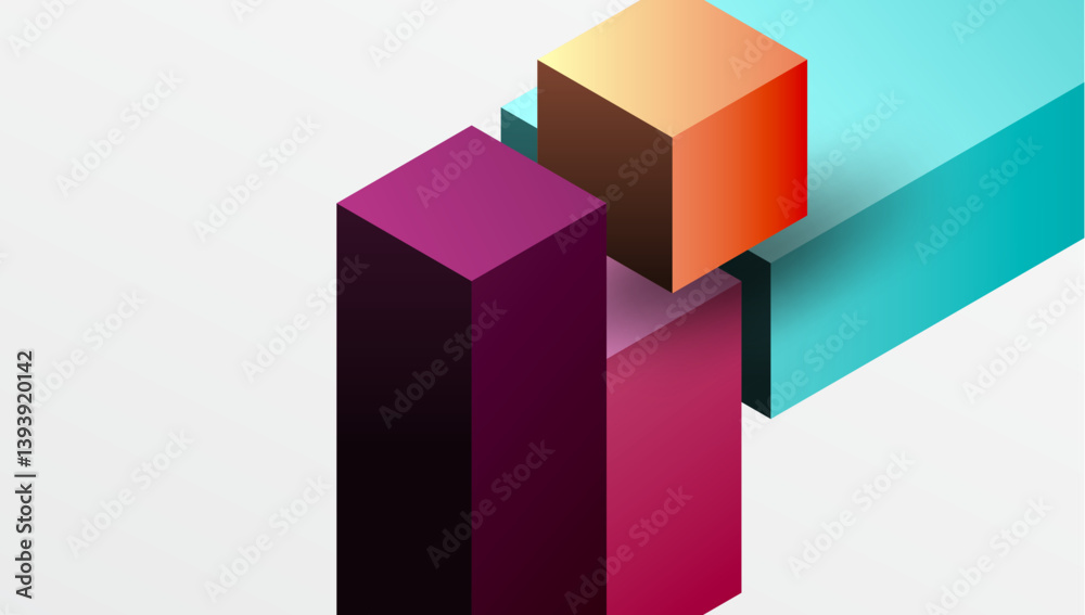 Aufkleber Abstract geometric composition. Overlapping rectangular prisms display vibrant gradients, creating depth. Minimalist design with cool, warm color contrasts. Clean lines, modern aesthetic.