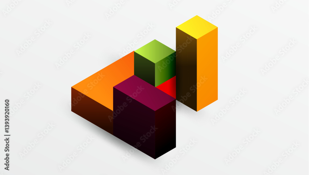 Aufkleber Abstract geometric composition. Colorful cubes interlock, creating dynamic visual structure. Minimalist design, clean lines, subtle shadows suggest depth. Modern aesthetic.