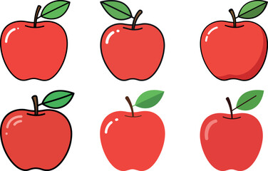 Fresh red apple set illustration icon, healthy ripe fruit design