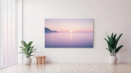 Interior design with a landscape photograph hanging on the wall