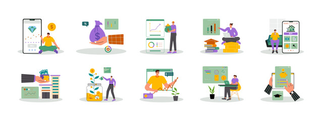Investment set illustration. Flat vector illustration concept.