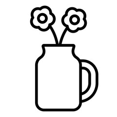 mug style outline icon with flower vase and side handle