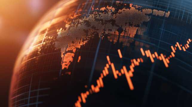 digital globe with financial data lines represents global economy trends