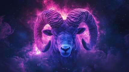 Fototapeta premium Fiery Ram, cosmic background, zodiac art, design element