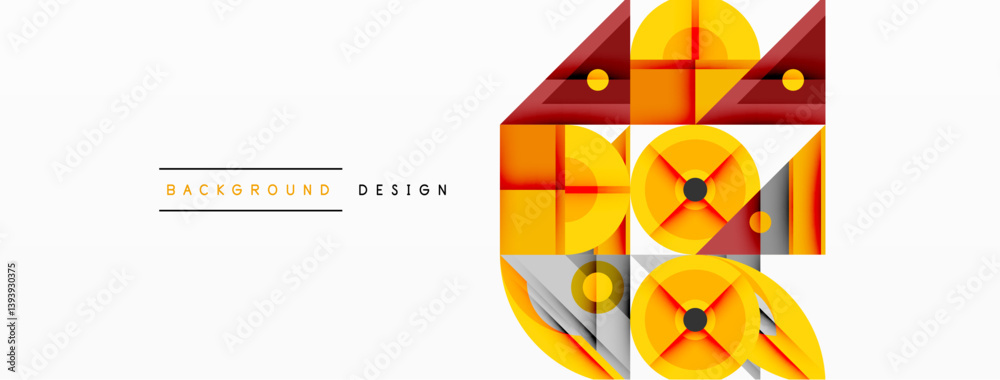 Aufkleber Abstract geometric composition. Yellow, red, gray shapes overlap creating modern design. Minimalist style with clean lines, dynamic arrangement. Suitable for backgrounds, presentations.