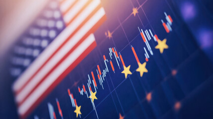 Graph showing rising line with US and EU flags, symbolizing transatlantic economic growth