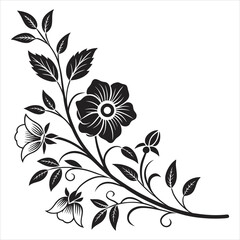 Elegant Black Floral Corner Ornament Silhouette