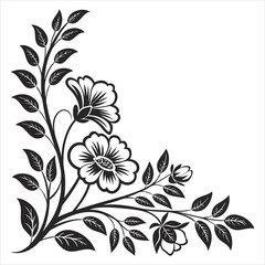 Elegant Black Floral Corner Ornament Silhouette