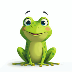 Fototapeta premium Cartoon Green Frog with Big Blue Eyes Smiling