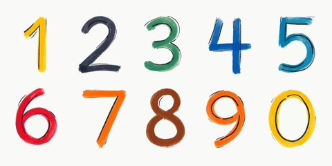 Colorful Hand-Drawn Number Set on White Background