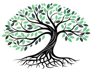 Obraz premium Elegant Tree of Life Design – Nature-Inspired Art, Whimsical Roots and Leaves Illustration, Perfect for Tattoos, Logos, and Decor