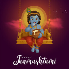 Janmashtami Festival Vector, Indian Religious Celebration of Lord Krishna's Birth