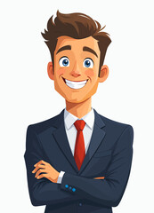 Smiling Cartoon Businessman with Arms Crossed