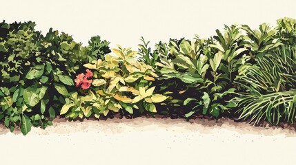 Fototapeta premium Vibrant Greenery with Colorful Flowers in Botanical Landscape Design