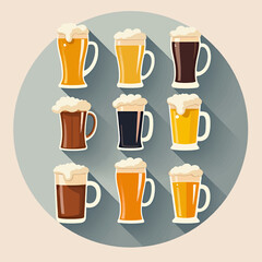 Variety of Beer Styles in Mugs with Foam Topping
