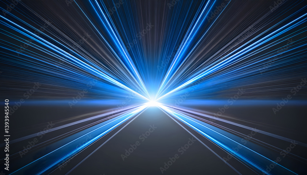 Poster Radiant beams of light converge towards a bright center, creating a dynamic and energetic visual effect in a dark background