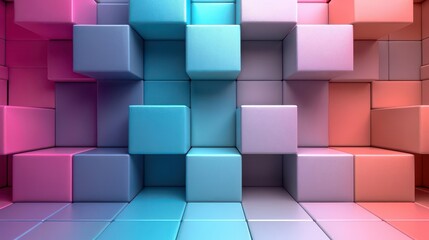 Obraz premium Abstract arrangement of colorful cubes creating a 3D geometric pattern.