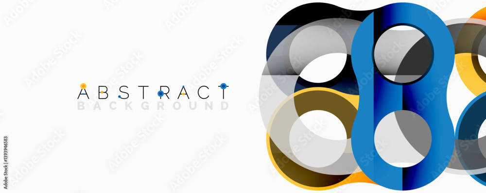 Fototapete Modern abstract design features overlapping circles, vibrant colors. Blue, gray, yellow create dynamic composition. Clean aesthetic suitable for backgrounds, presentations.