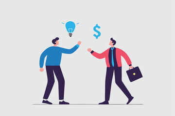 Venture capital, project pitching for funding or VC investment, selling idea for money or angel investment for startup project concept, young entrepreneur pitching idea to raise venture capital fund.