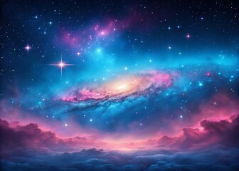 Fototapeta premium Fantasy Sky with Stars, Clouds, and Colorful Galaxy at Sunrise
