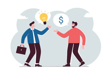 Venture capital, project pitching for funding or VC investment, selling idea for money or angel investment for startup project concept, young entrepreneur pitching idea to raise venture capital fund.