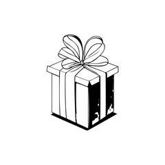 Elegant hand-drawn gift box illustration with delicate bow and ribbon detail