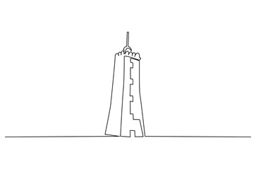 Continuous one line drawing of lighthouse tower. Single line drawing illustration of lighthouse tower on the ocean landscape. Seascape concept vector art. Doodle line illustration.