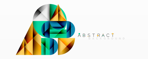 Geometric shapes create abstract design. Vibrant colors blend, forming modern composition. Clean lines suggest depth, texture, visual harmony. Minimalist aesthetic offers dynamic feel.