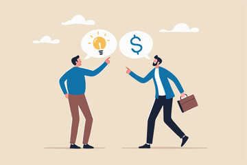 Venture capital, project pitching for funding or VC investment, selling idea for money or angel investment for startup project concept, young entrepreneur pitching idea to raise venture capital fund.