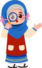 Curious Girl in Hijab with Magnifying Glass, Exploring Discovery