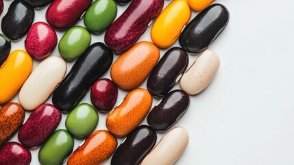 Assorted Colorful Beans Displayed on Light Background for Culinary or Nutrition Concepts