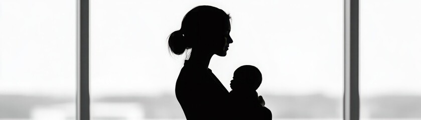 Silhouette of a Woman Holding a Baby in a Bright Room With Natural Light Streaming Through the Windows Creating a Soft and Serene Atmosphere