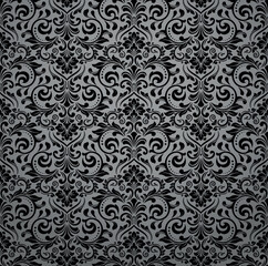 Wallpaper in the style of Baroque. Seamless vector background. Gray and black floral ornament. Graphic pattern for fabric, wallpaper, packaging. Ornate Damask flower ornament