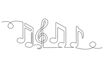 Continuous one line drawing of Music note. Single line drawing illustration of musical notes. Melody And Sound concept vector art. Doodle line illustration.
