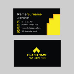 Business Card Template. Simple modern design with yellow and dark grey color background.