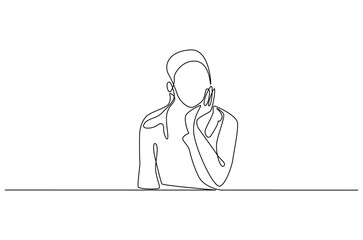 Continuous one line drawing of young sad woman. Single line drawing illustration of woman crying. International Day for the Elimination of Violence against Women. Doodle line illustration.