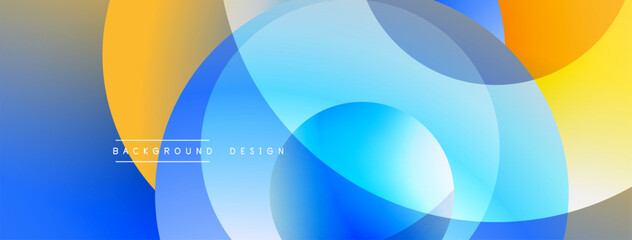 Abstract composition featuring overlapping circles, vibrant blue, yellow hues. Modern design creates dynamic visual experience, smooth gradients present.