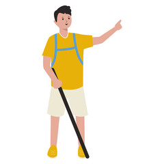 Human Hiking Mountain Character Isolated on White Background. Vector Cartoon Illustration.