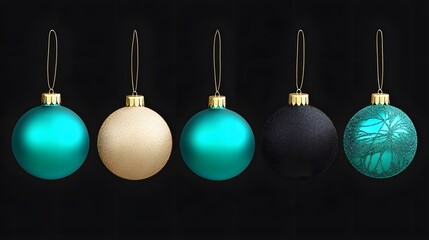 Elegant Teal Gold Black Christmas Ornaments Set