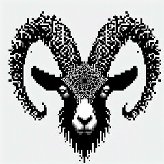 Pixel Ram Head Silhouette Minimalist Artwork suitable for professional presentation
