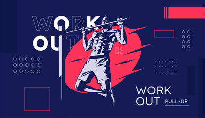 Fototapeta premium Modern vector illustration of a man doing pull-up workout. Stylish and dynamic fitness design with bold colors, perfect for gym posters, sports promotions, and workout-themed graphics