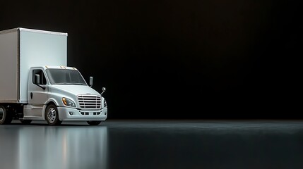 White delivery truck in a dark setting, conveying a sense of modern transport and efficiency