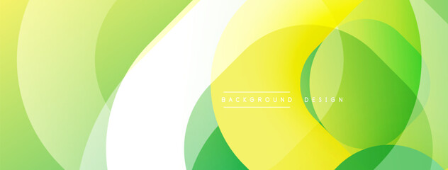 Abstract background features overlapping circles, gradients spanning yellow, lime, white. Modern design evokes freshness, energy, simplicity. Clean aesthetic suitable for digital projects.