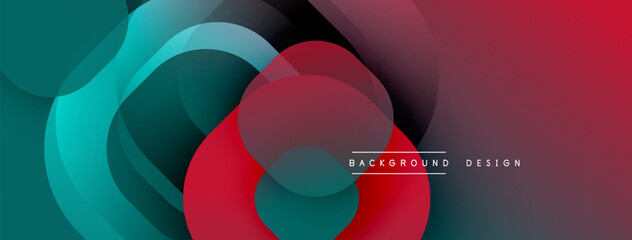 Abstract fluid shapes overlap, creating dynamic composition. Teal, red, white hues blend smoothly. Modern design evokes movement, depth. Minimalist aesthetic suitable for backgrounds.